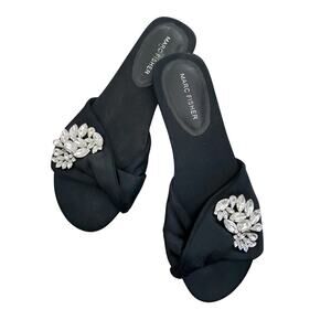 Marc Fisher Satin Embellished Twist Slip On Sandals Black Size 8.5